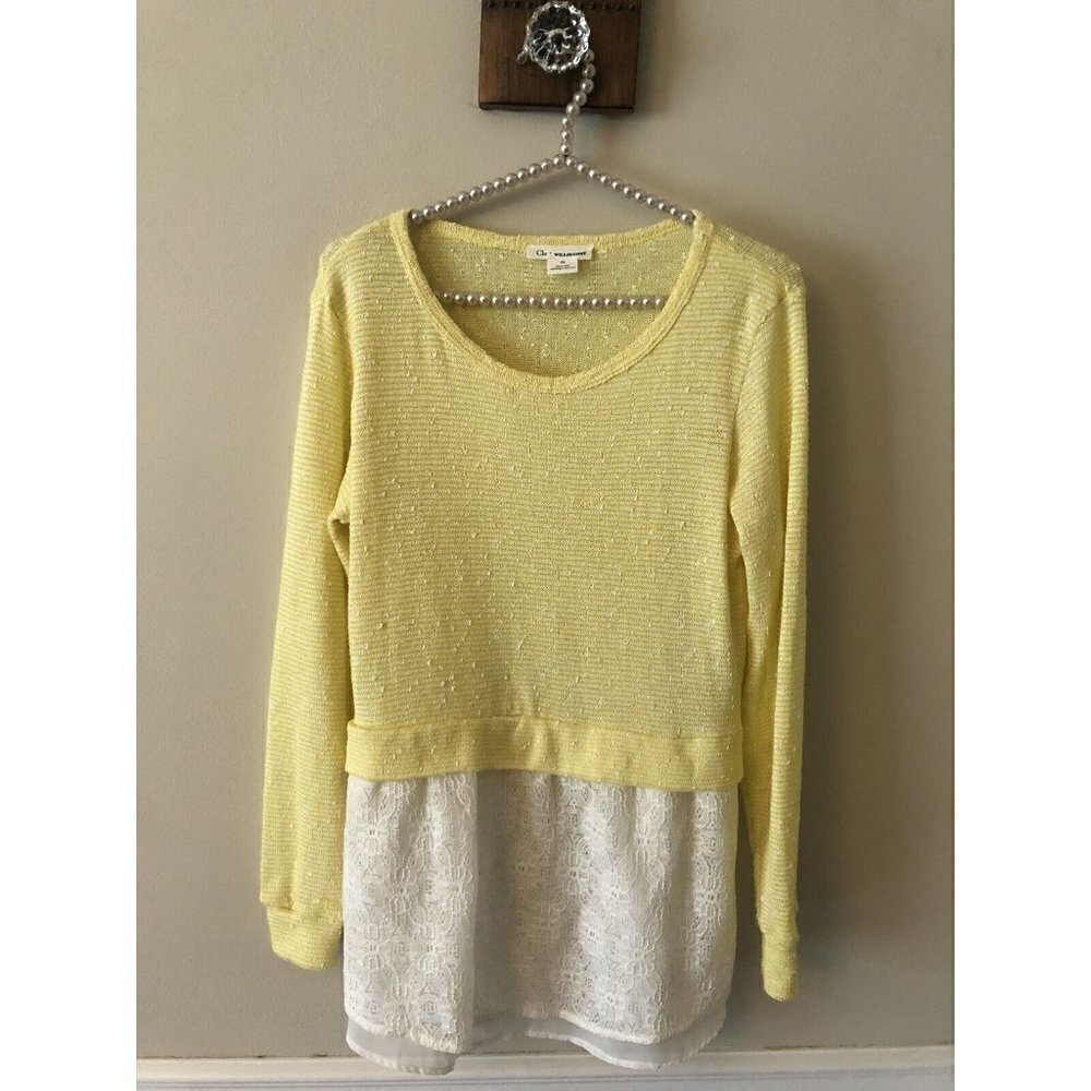 Clu + Willoughby Womens XS Sweater Tunic Top Yellow White Lightweight